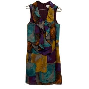 MADISON LEIGH V-Neckline, Zip-Up Sleeveless Dress, Color Multi Colors, Size 4